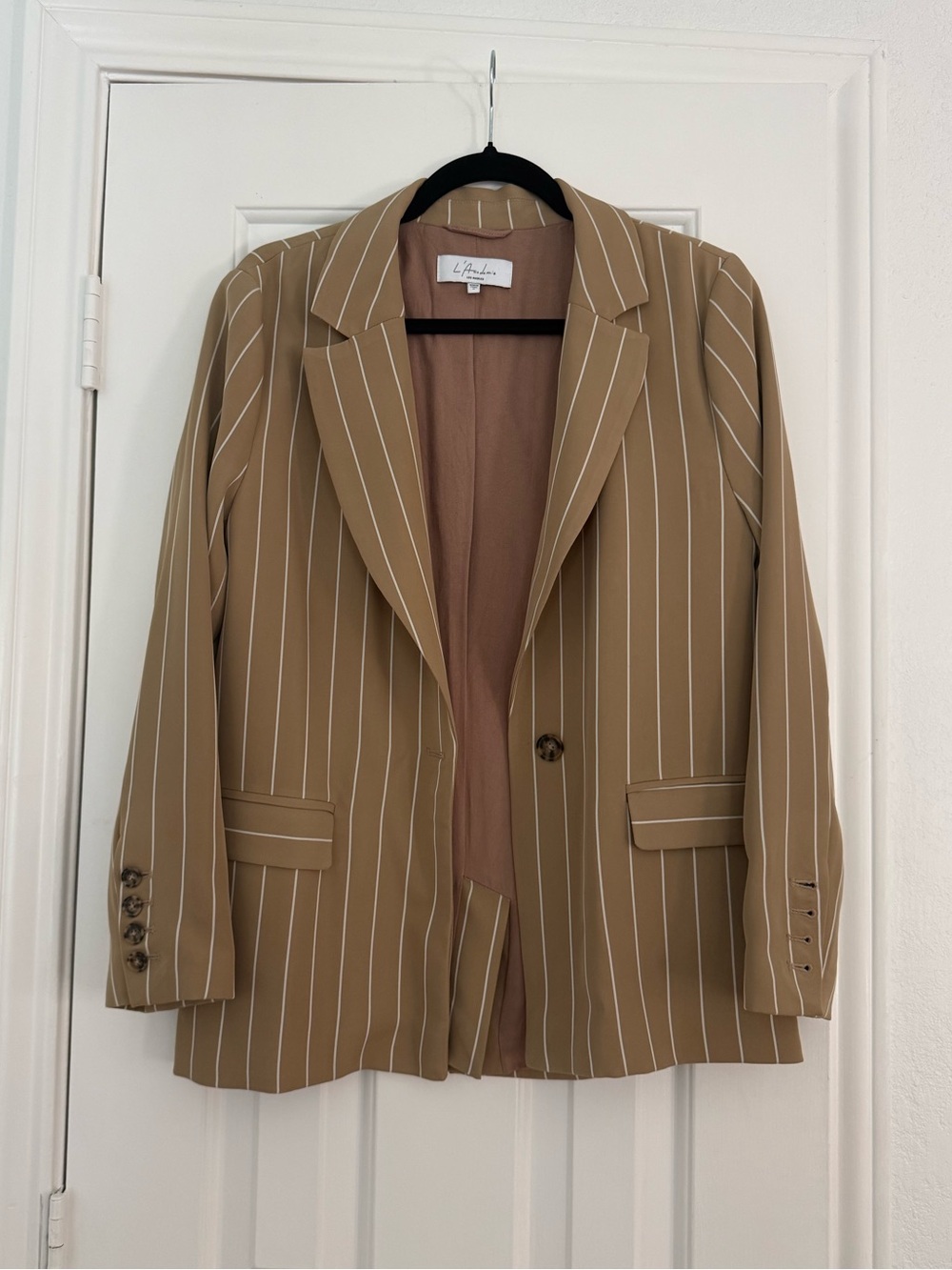 L'Academie Tan Striped Blazer Size Medium